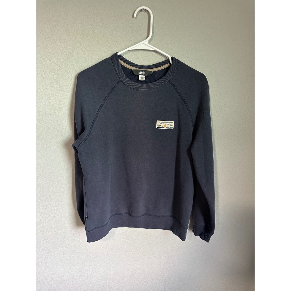 REI Co-op Sweatshirt Mens Small Navy Blue Excellent Raglan Crewneck Patch Logo